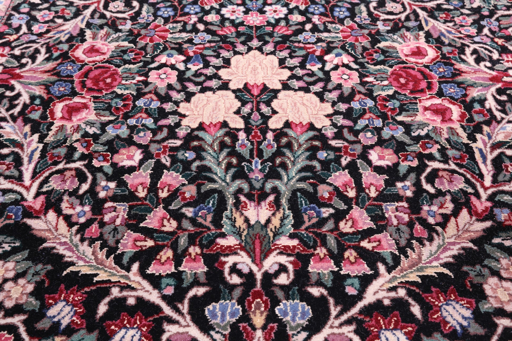 Black Persian Kerman Hand Knotted Wool Rug - 14' 0" X 23' 7" - Golden Nile