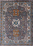 Grey Traditional Khotan Hand Knotted Wool Rug - 9' 1" X 12' 3" - Golden Nile