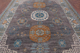 Grey Traditional Khotan Hand Knotted Wool Rug - 9' 1" X 12' 3" - Golden Nile