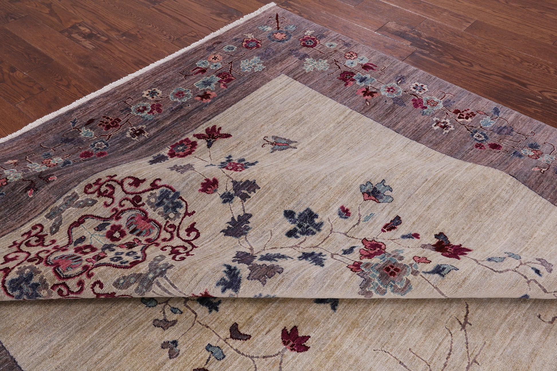 Ivory William Morris Handmade Wool Rug - 9' 0" X 11' 10" - Golden Nile