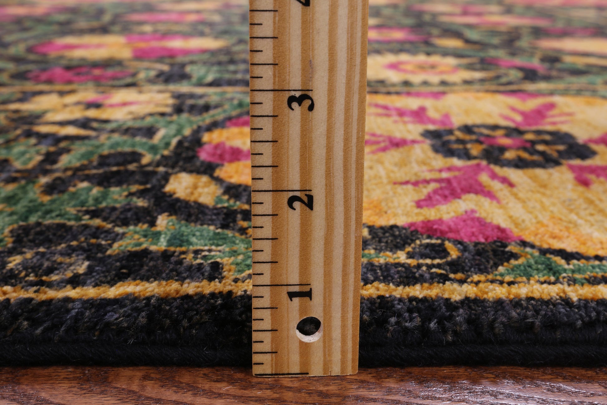 Black William Morris Handmade Wool Rug - 6' 2" X 8' 10" - Golden Nile