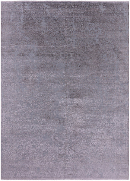 Grey Abstract Modern Hand Knotted Wool & Silk Rug - 8' 9" X 12' 2" - Golden Nile