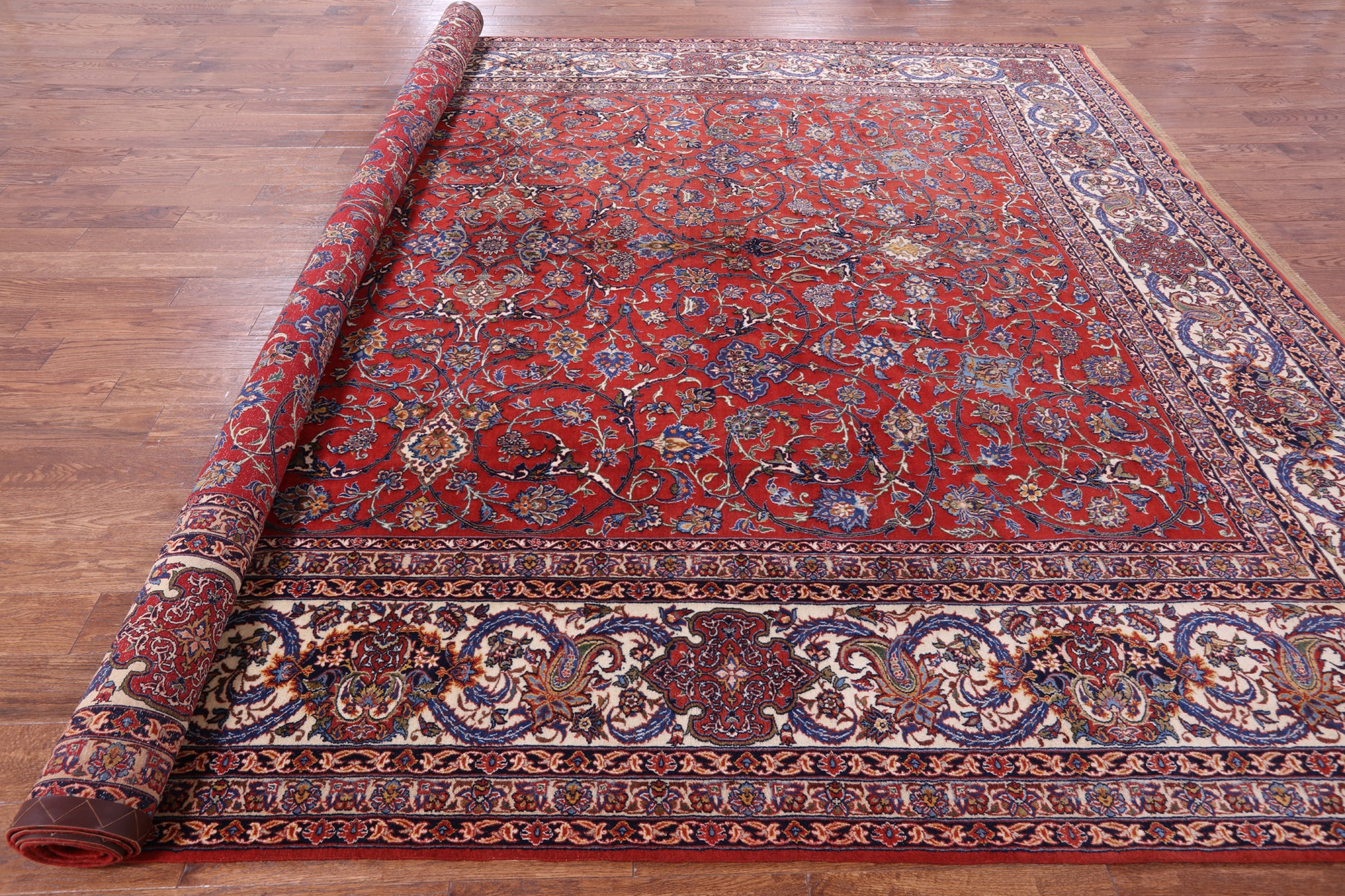 Red Antique Persian Isfahan Hand Knotted Wool Rug - 10' 9" X 14' 1" - Golden Nile