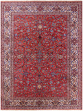 Red Antique Persian Isfahan Hand Knotted Wool Rug - 10' 9" X 14' 1" - Golden Nile