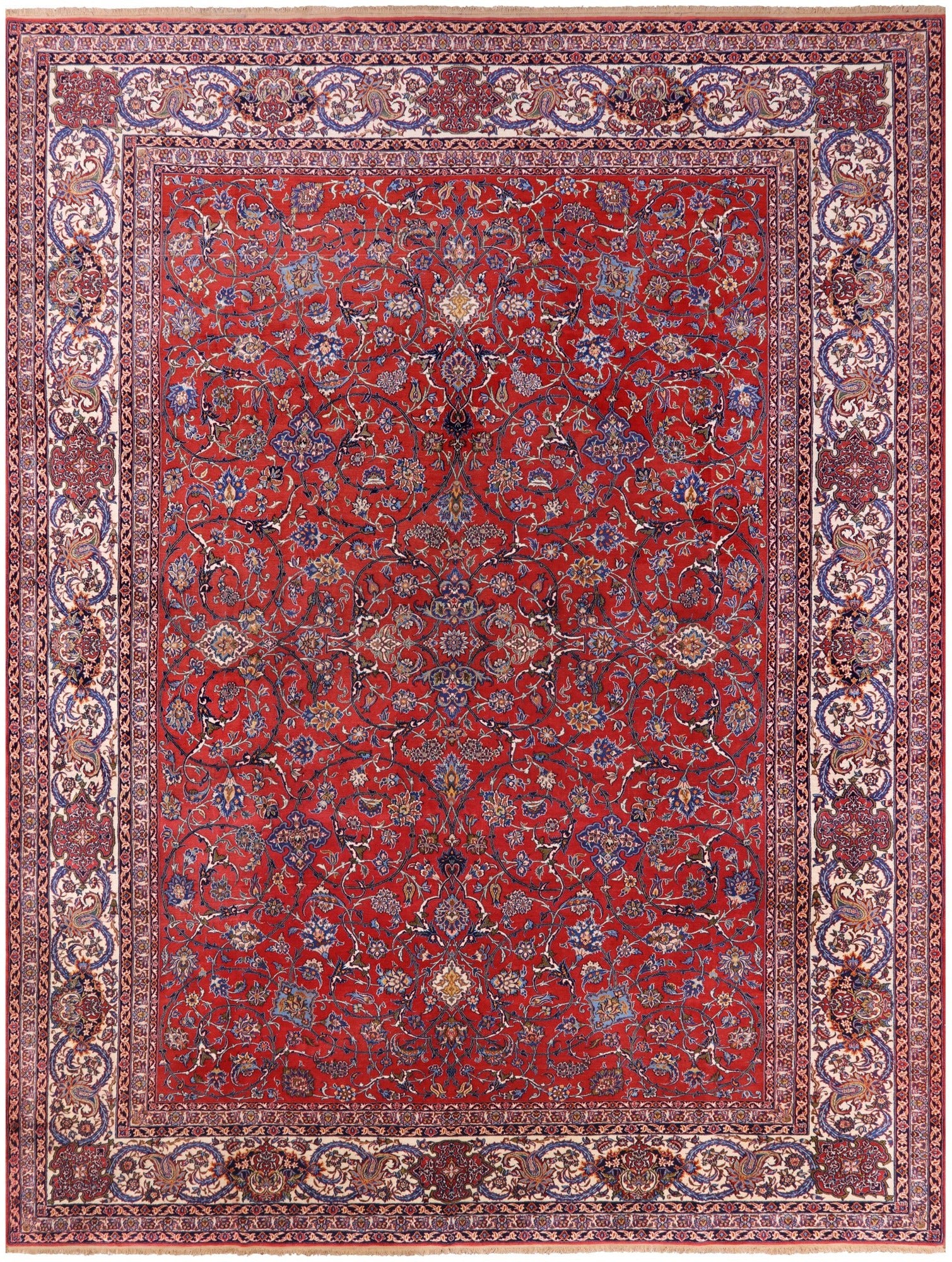 Red Antique Persian Isfahan Hand Knotted Wool Rug - 10' 9" X 14' 1" - Golden Nile