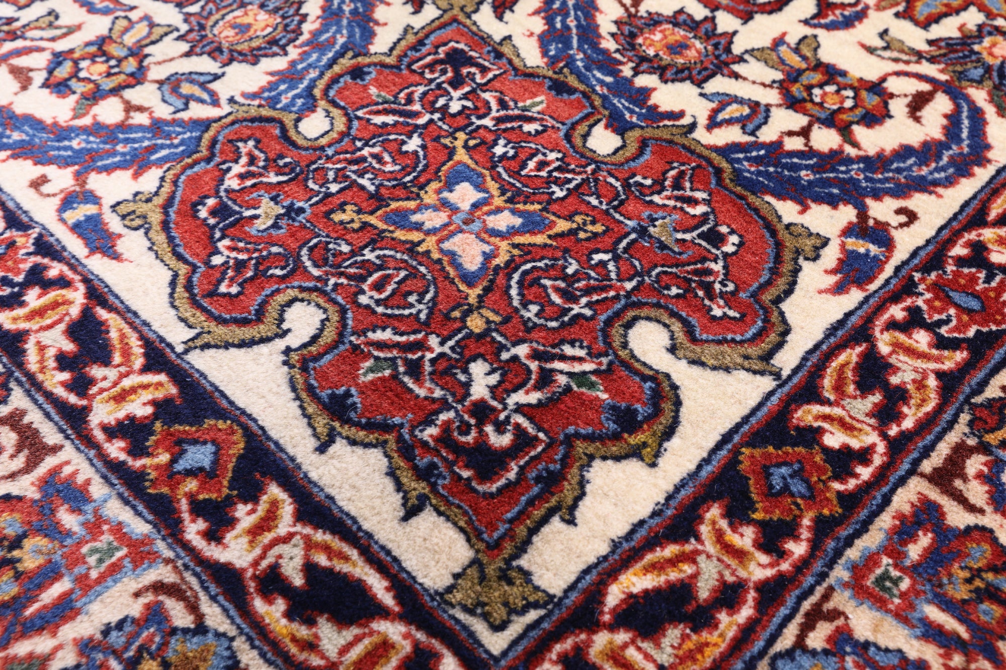 Red Antique Persian Isfahan Hand Knotted Wool Rug - 10' 9" X 14' 1" - Golden Nile