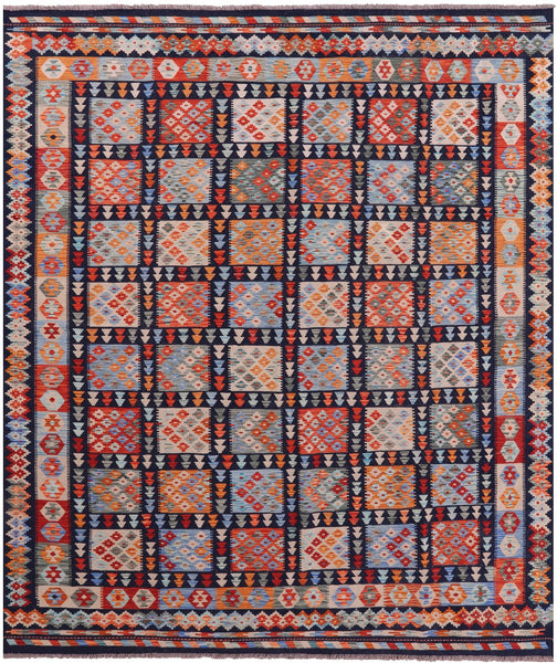 Reversible Kilim Flat Weave Wool On Wool Rug - 8' 2" X 9' 6" - Golden Nile