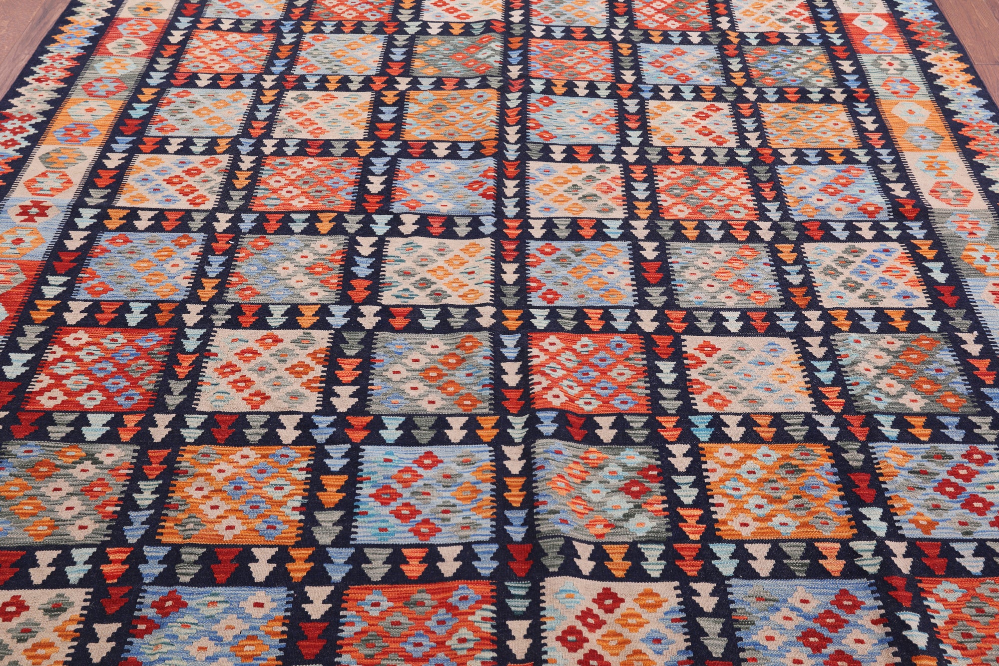 Reversible Kilim Flat Weave Wool On Wool Rug - 8' 2" X 9' 6" - Golden Nile