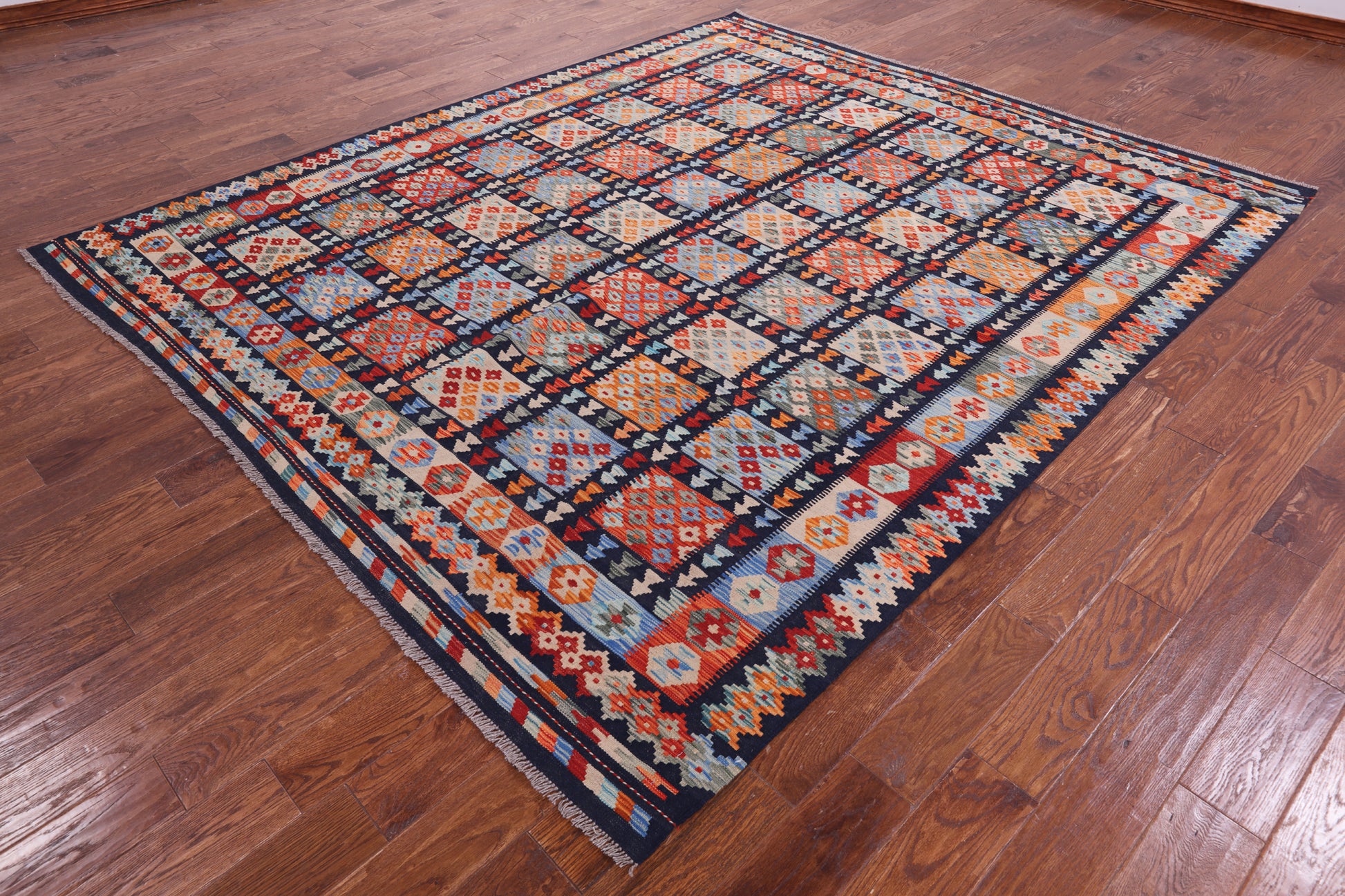 Reversible Kilim Flat Weave Wool On Wool Rug - 8' 2" X 9' 6" - Golden Nile