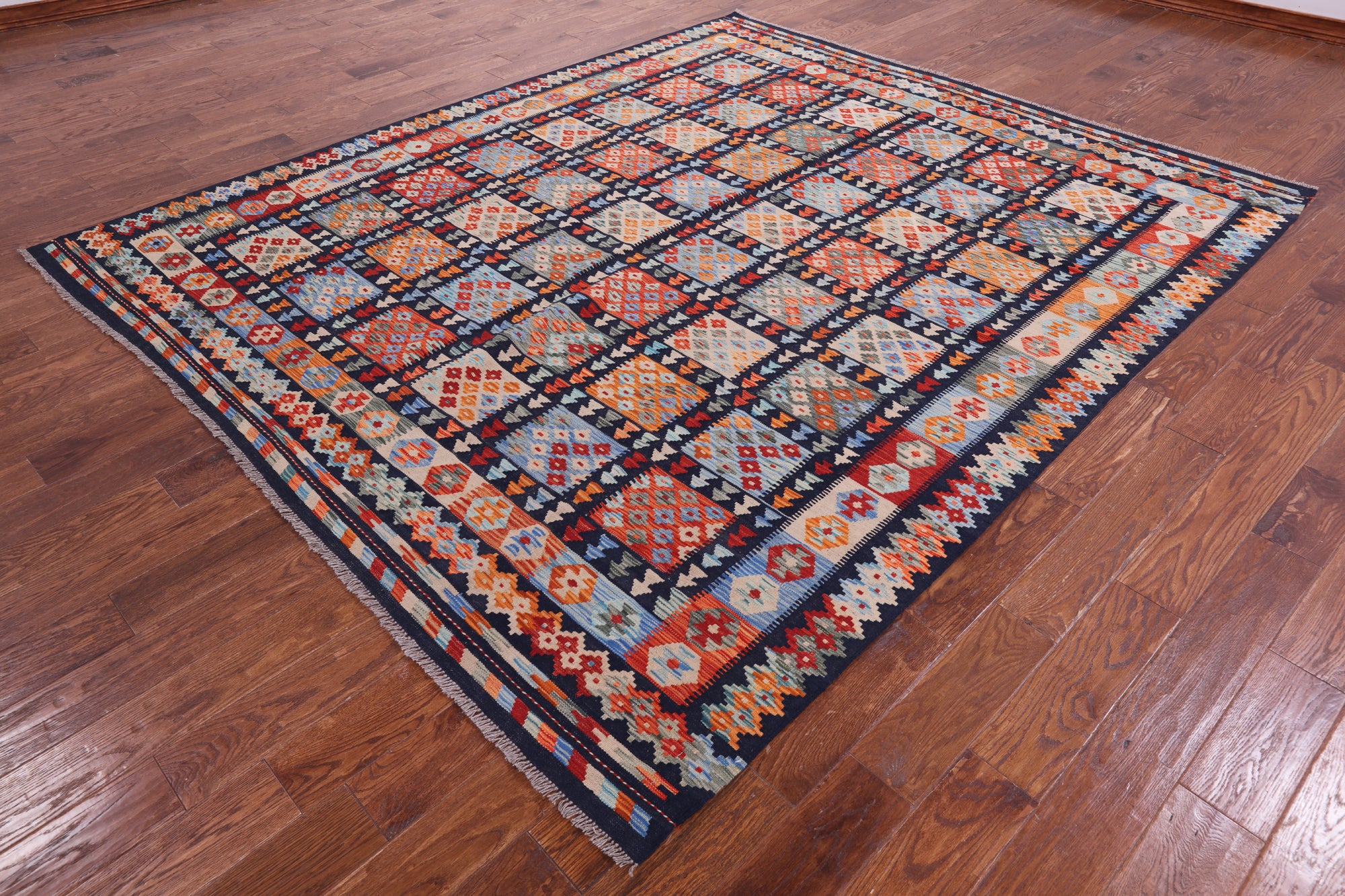 Reversible Kilim Flat Weave Wool On Wool Rug - 8' 2" X 9' 6" - Golden Nile