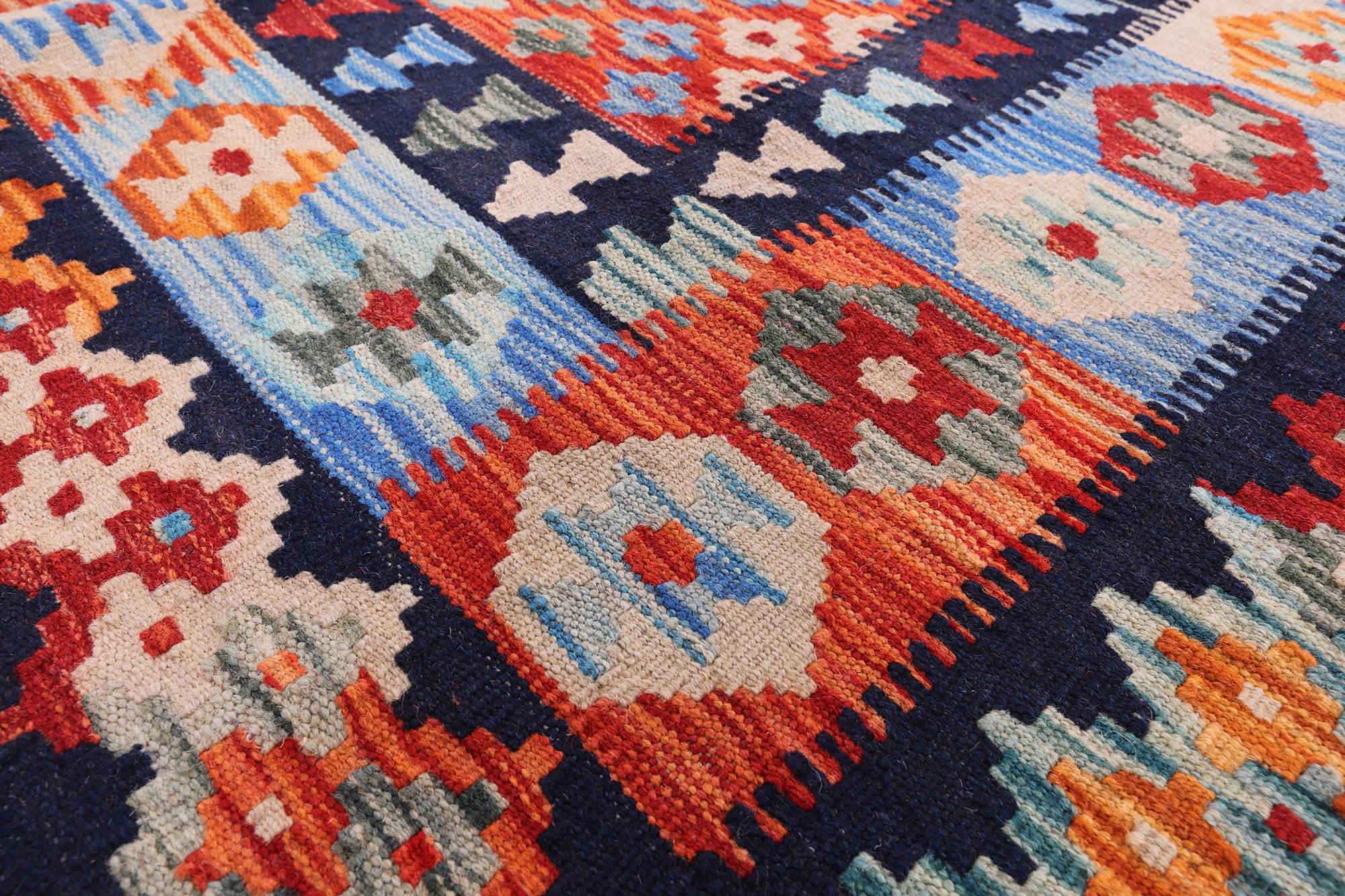 Reversible Kilim Flat Weave Wool On Wool Rug - 8' 2" X 9' 6" - Golden Nile