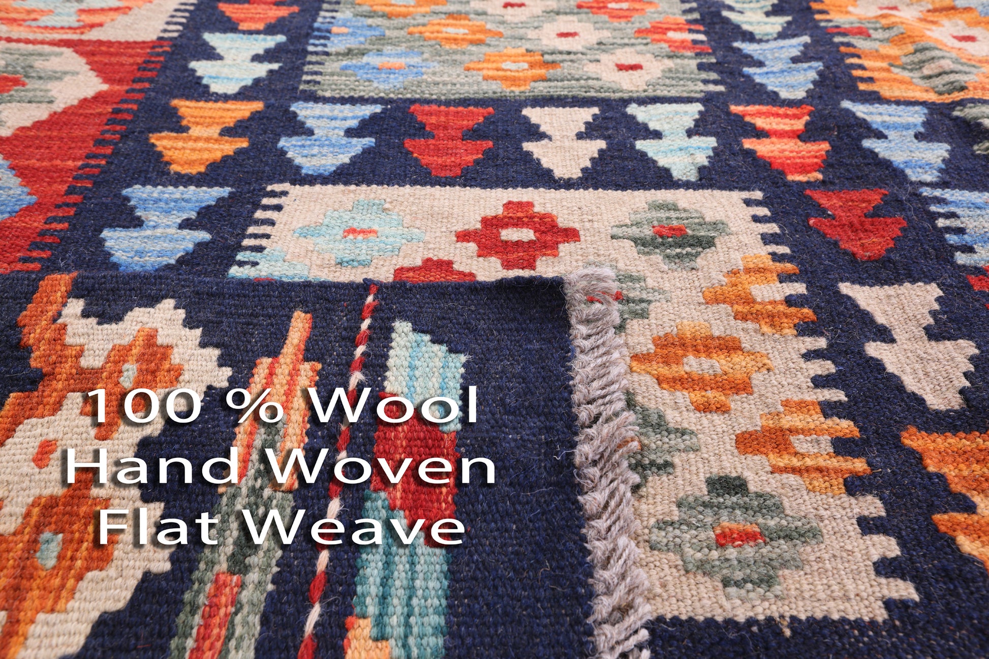 Reversible Kilim Flat Weave Wool On Wool Rug - 8' 2" X 9' 6" - Golden Nile
