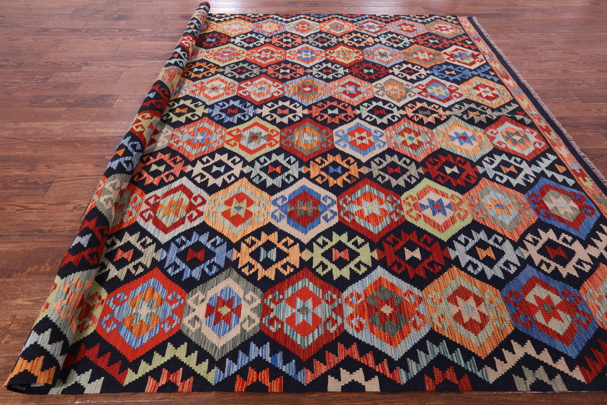 Reversible Kilim Flat Weave Wool On Wool Rug - 8' 8" X10' 0" - Golden Nile