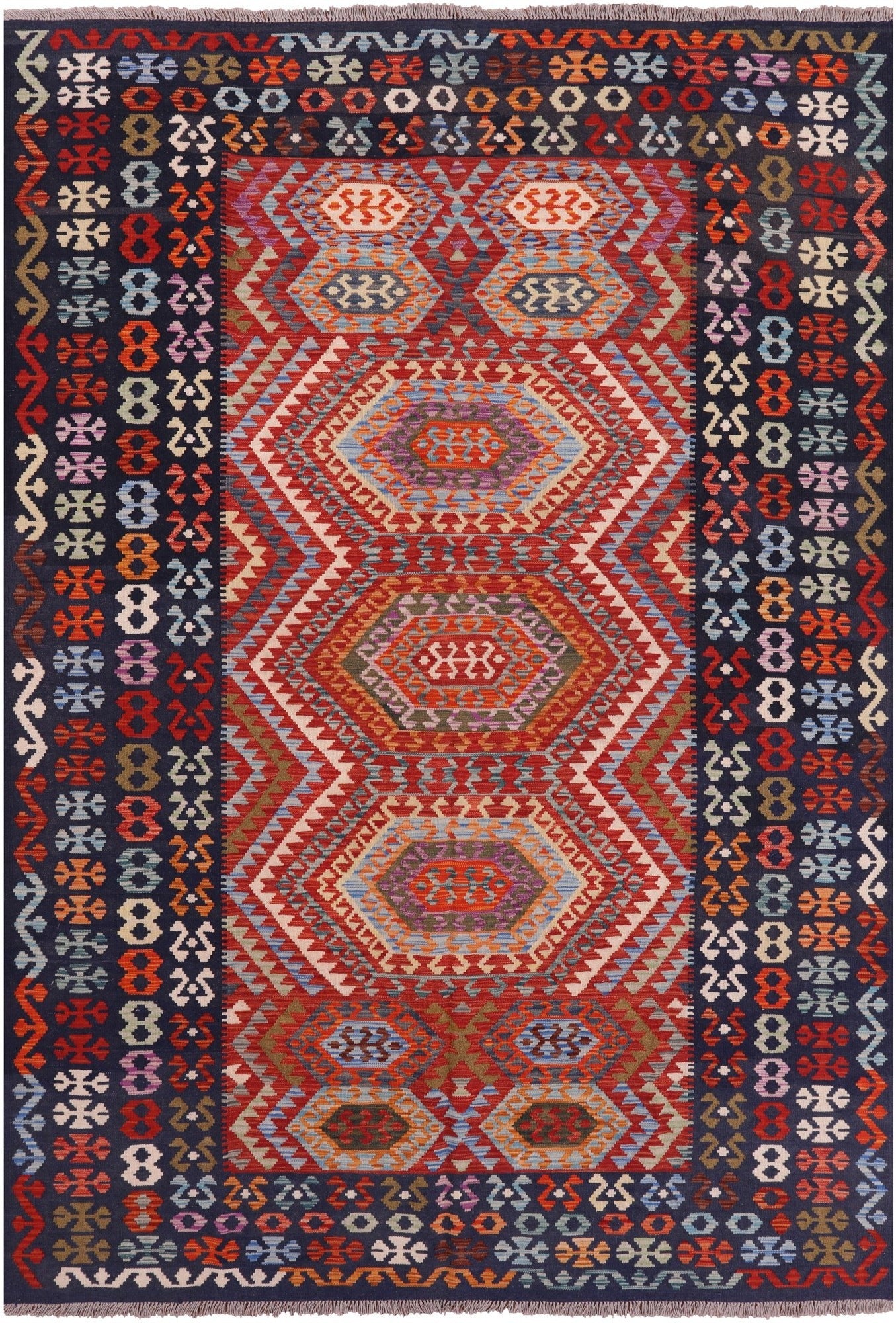 Reversible Kilim Flat Weave Wool On Wool Rug - 6' 9 X 9' 9" - Golden Nile
