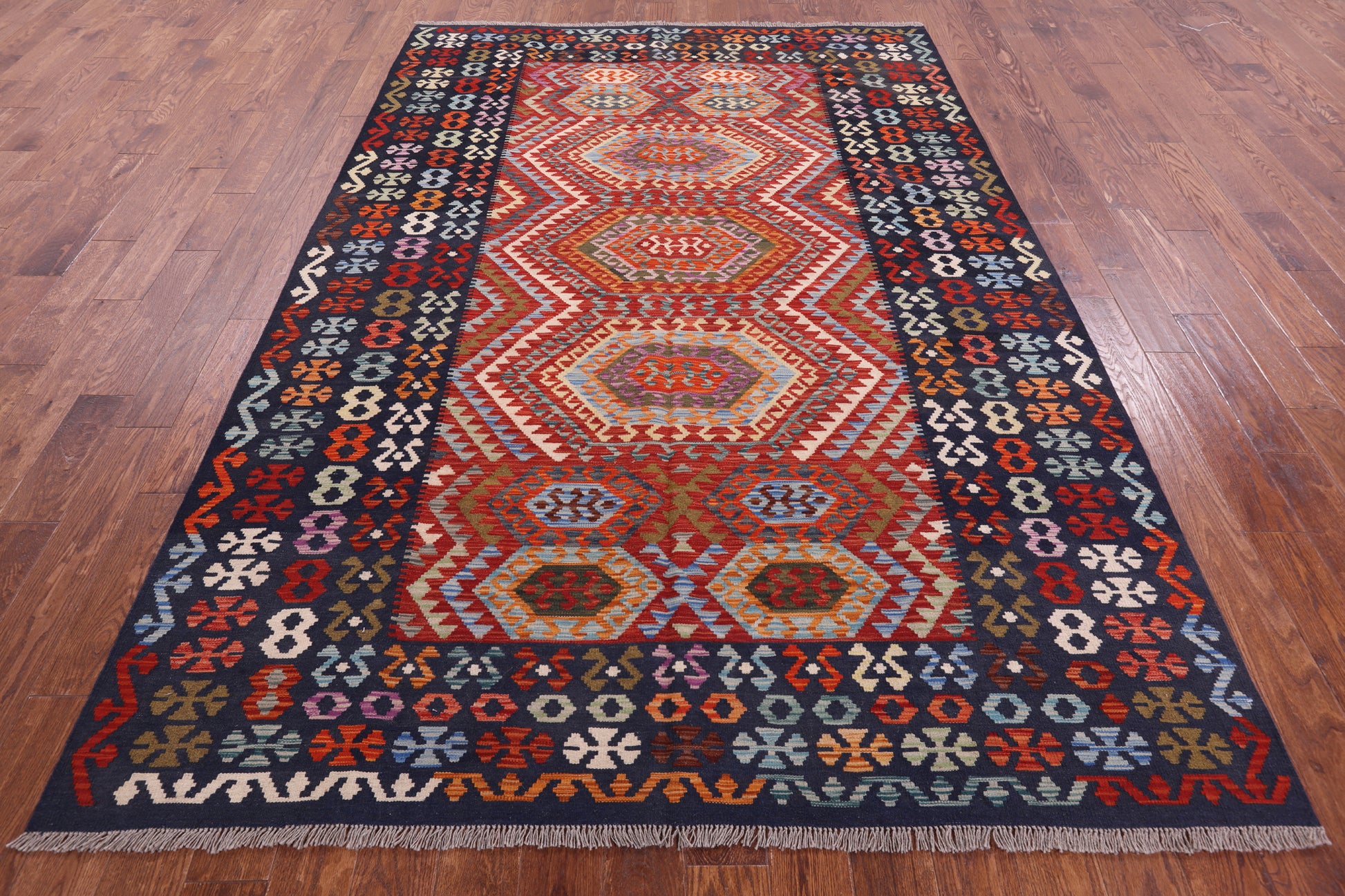 Reversible Kilim Flat Weave Wool On Wool Rug - 6' 9 X 9' 9" - Golden Nile