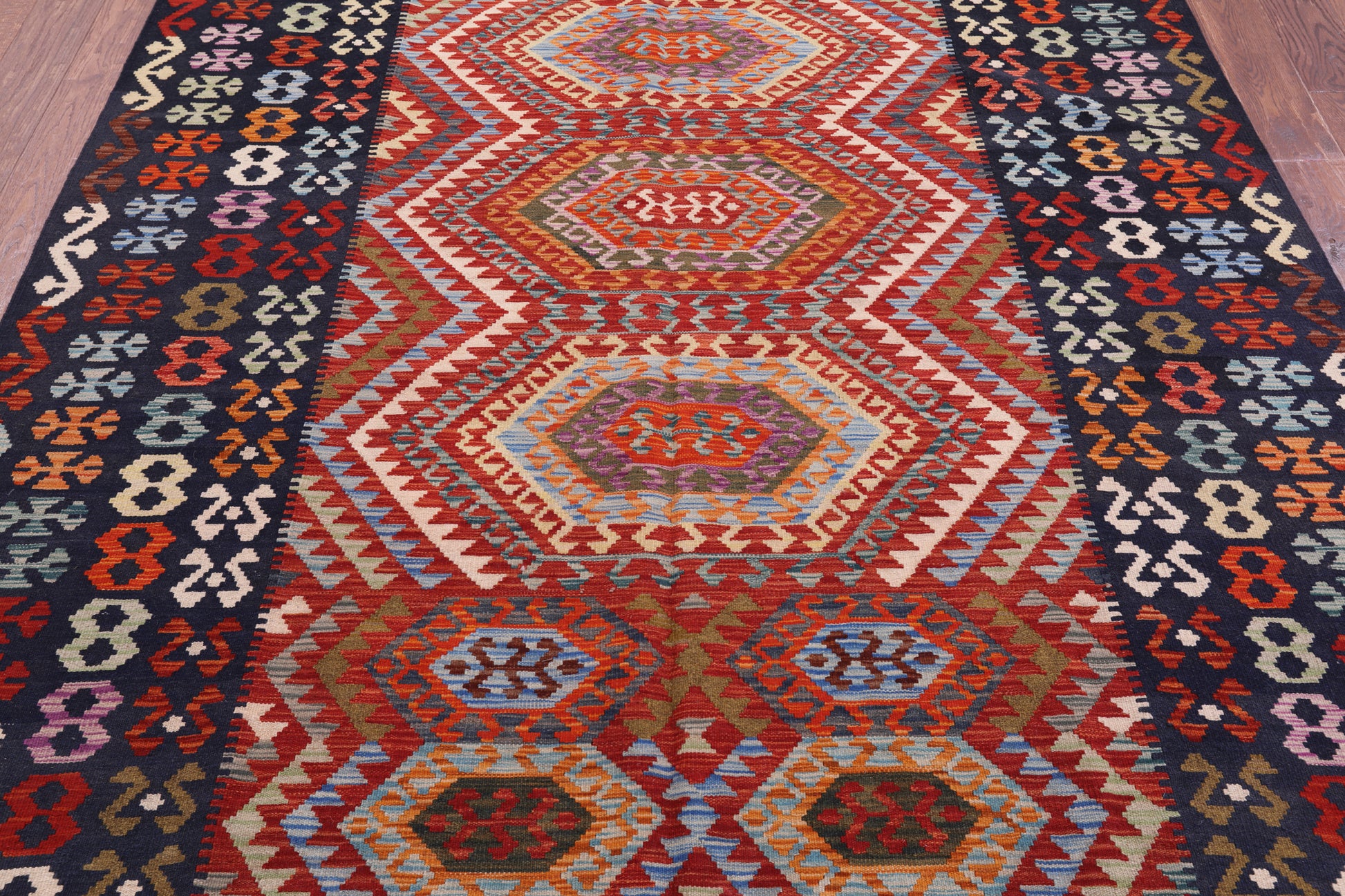 Reversible Kilim Flat Weave Wool On Wool Rug - 6' 9 X 9' 9" - Golden Nile