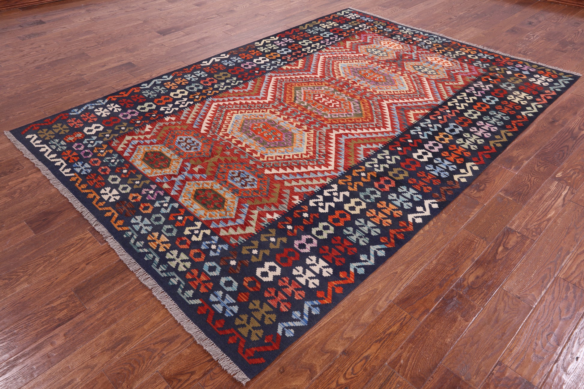 Reversible Kilim Flat Weave Wool On Wool Rug - 6' 9 X 9' 9" - Golden Nile