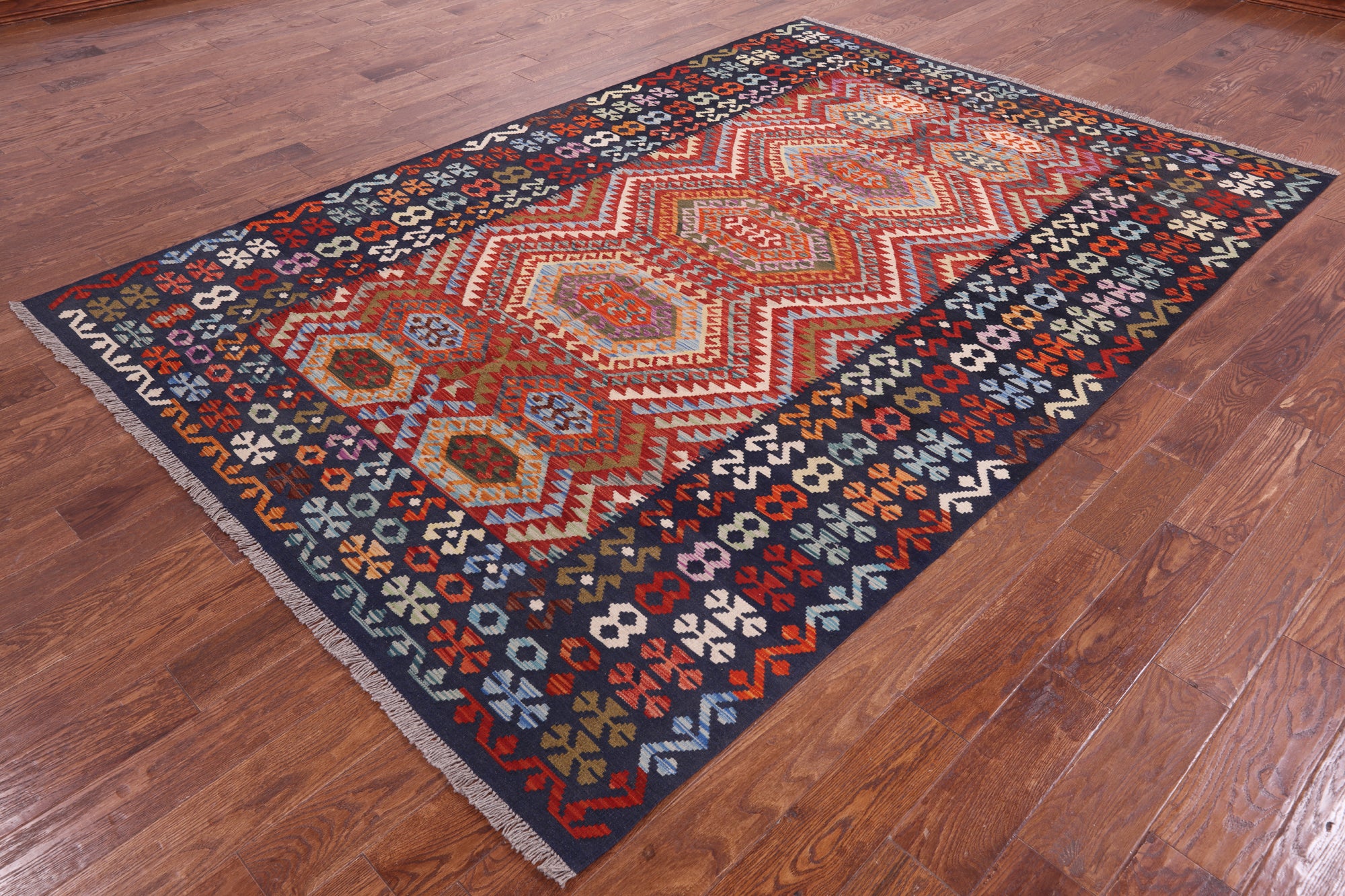 Reversible Kilim Flat Weave Wool On Wool Rug - 6' 9 X 9' 9" - Golden Nile