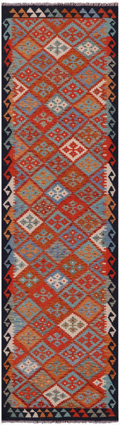 Reversible Kilim Flat Weave Wool On Wool Runner Rug - 2' 8" X 10' 0" - Golden Nile