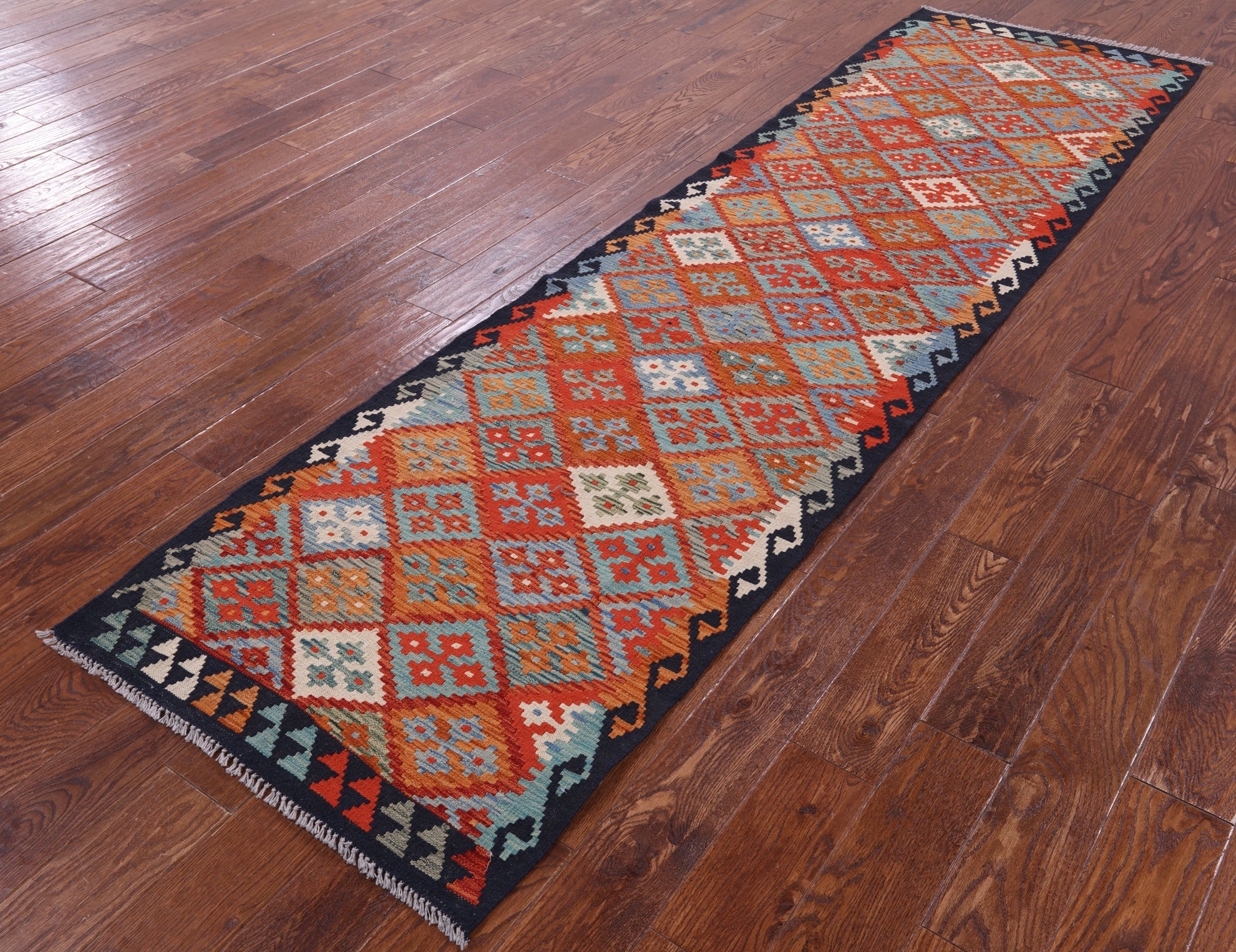 Reversible Kilim Flat Weave Wool On Wool Runner Rug - 2' 8" X 10' 0" - Golden Nile
