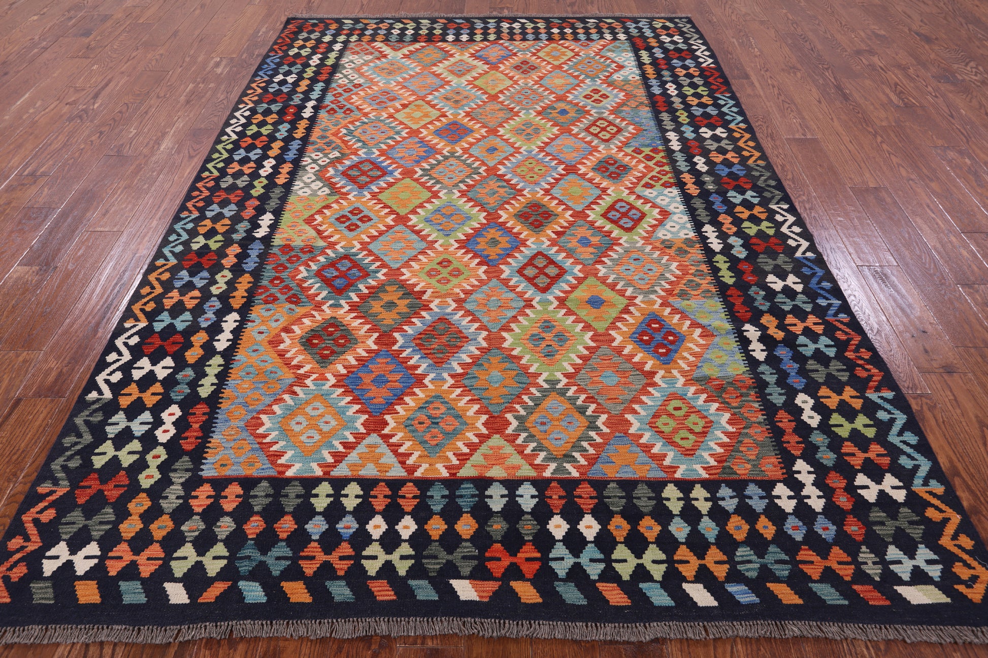 Reversible Kilim Flat Weave Wool On Wool Rug - 6' 9" X 9' 8" - Golden Nile