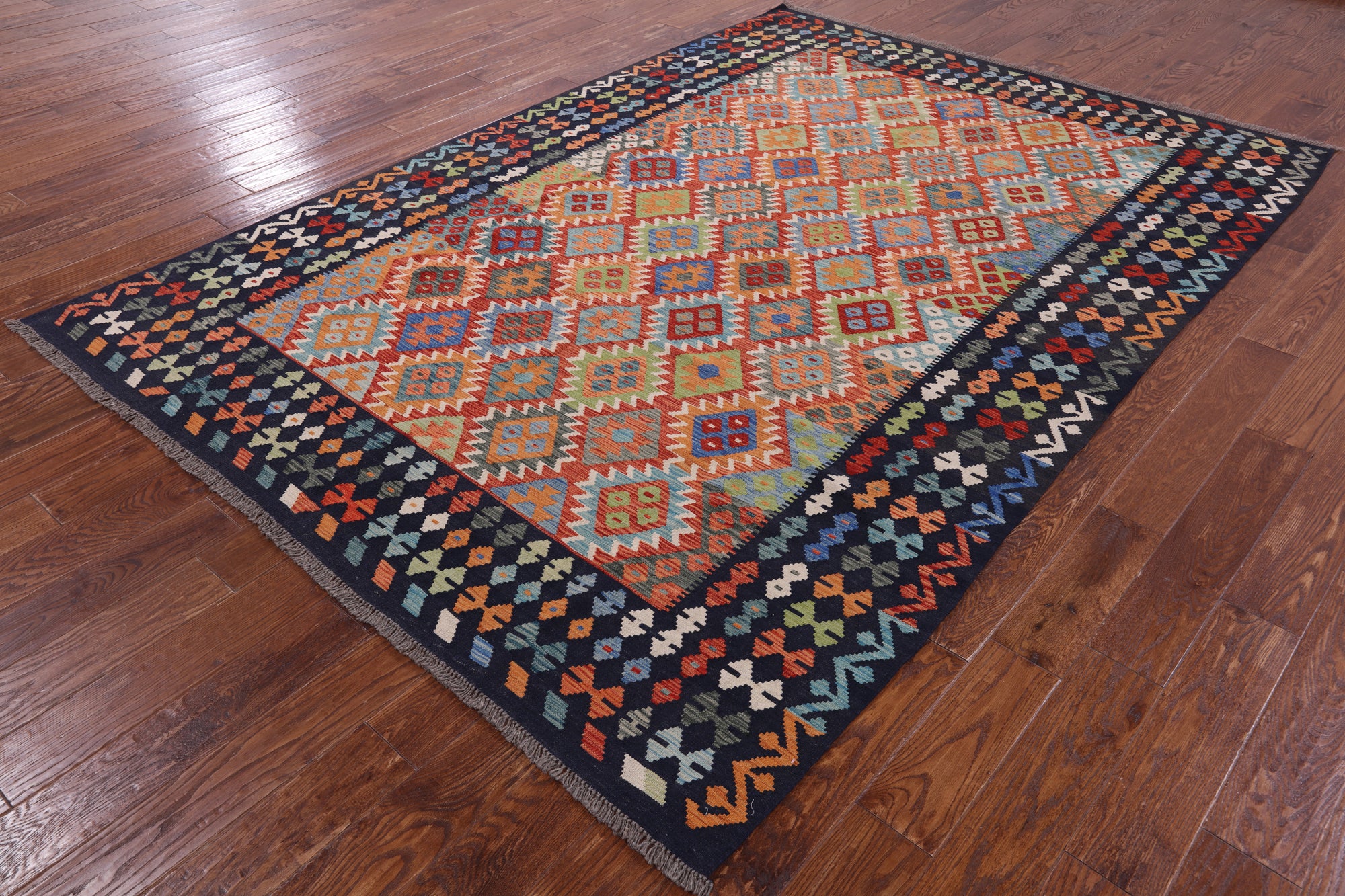Reversible Kilim Flat Weave Wool On Wool Rug - 6' 9" X 9' 8" - Golden Nile