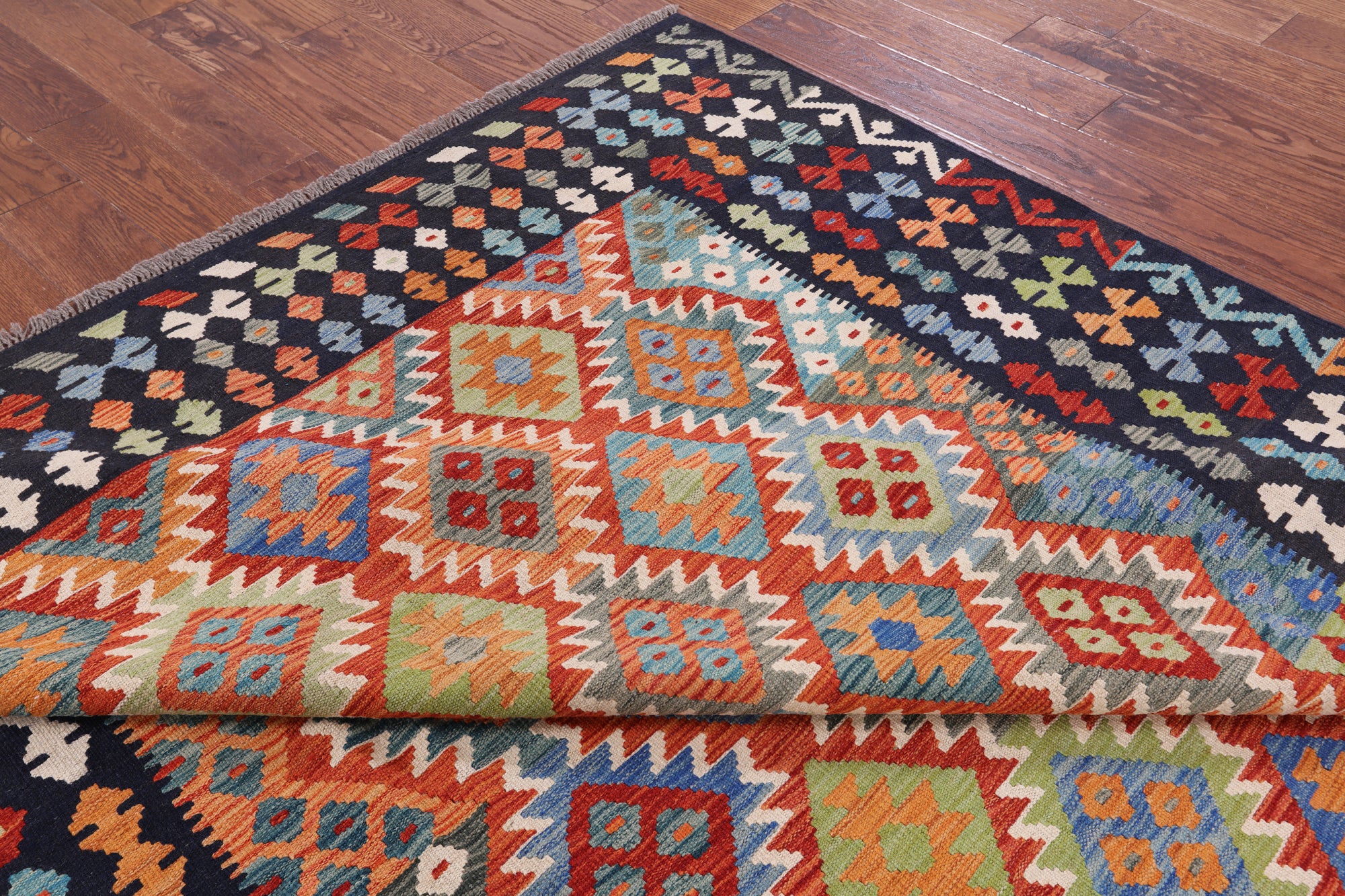 Reversible Kilim Flat Weave Wool On Wool Rug - 6' 9" X 9' 8" - Golden Nile
