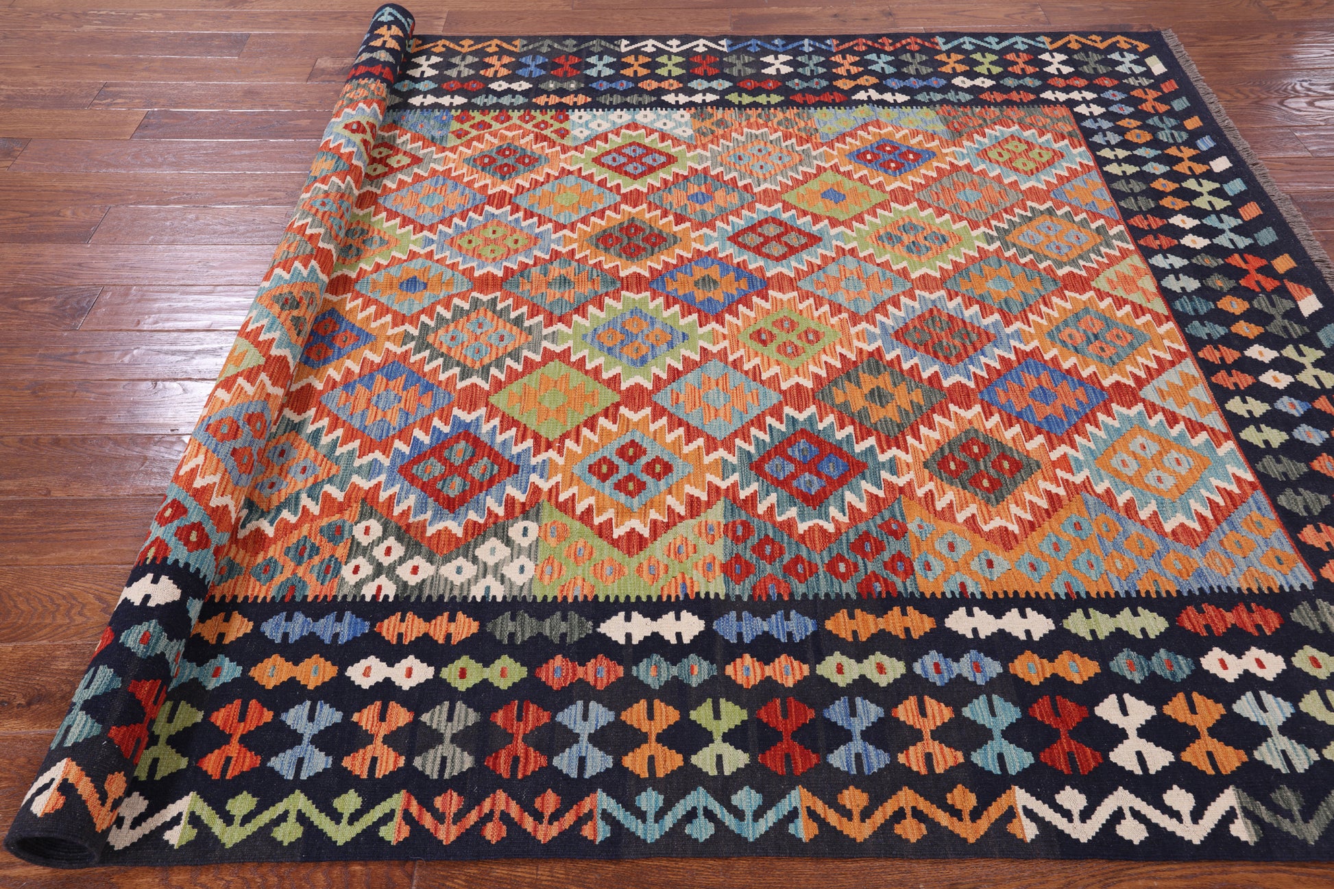 Reversible Kilim Flat Weave Wool On Wool Rug - 6' 9" X 9' 8" - Golden Nile