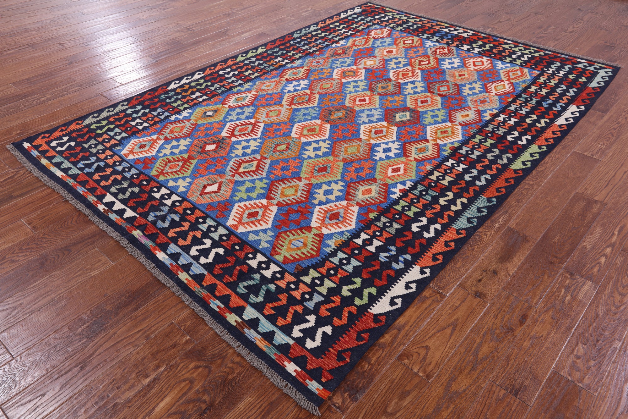 Reversible Kilim Flat Weave Wool On Wool Rug - 6' 9" X 9' 9" - Golden Nile