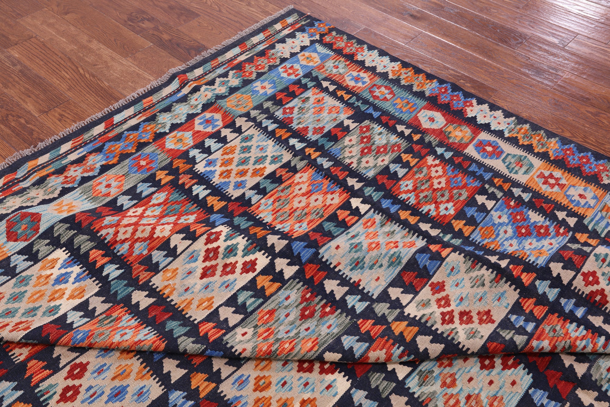 Reversible Kilim Flat Weave Wool on Wool Rug - 8' 3" X 9' 9" - Golden Nile