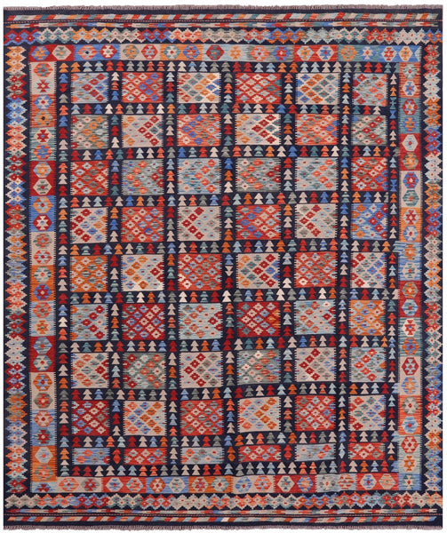 Reversible Kilim Flat Weave Wool on Wool Rug - 8' 3" X 9' 9" - Golden Nile