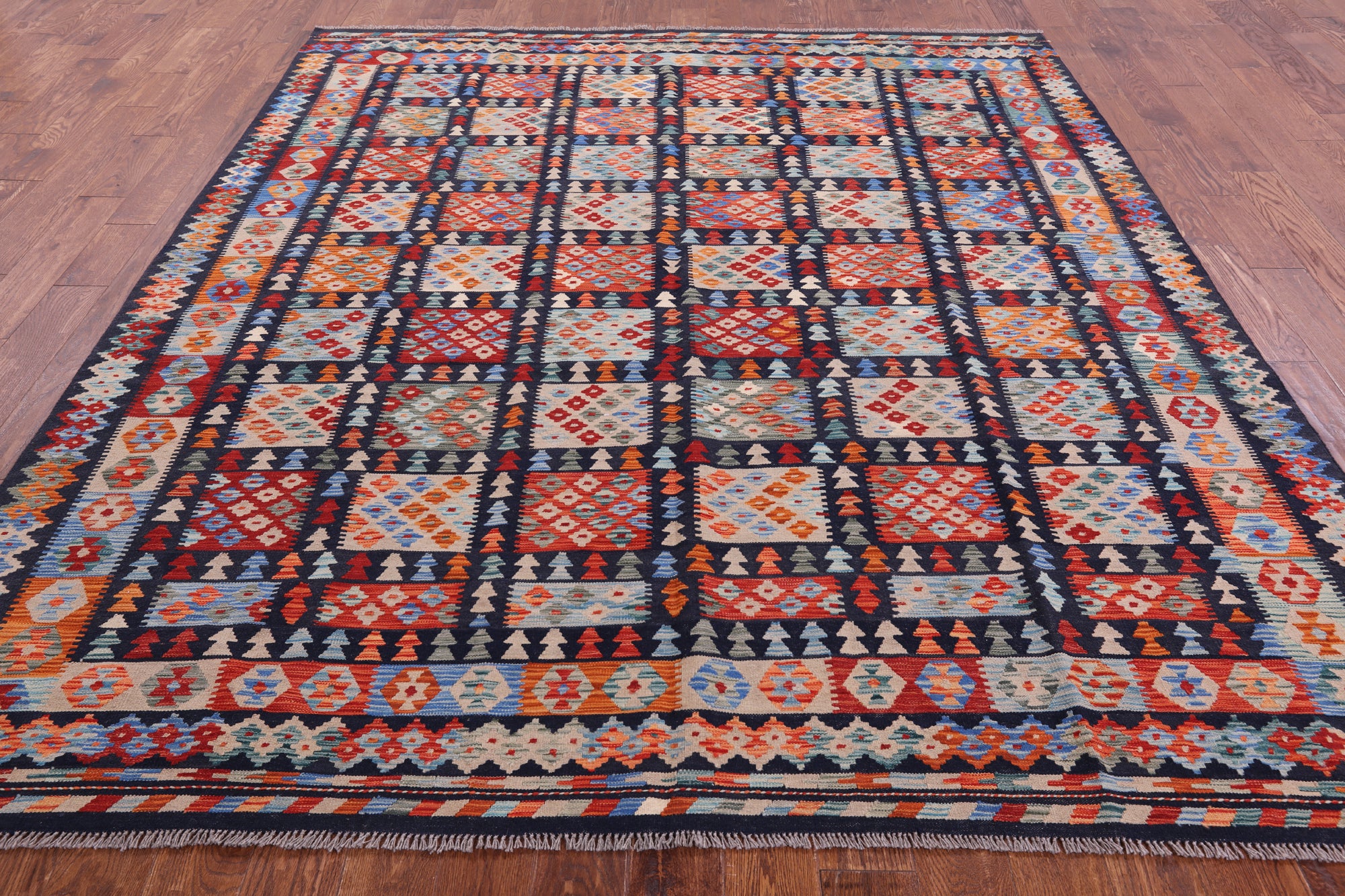 Reversible Kilim Flat Weave Wool on Wool Rug - 8' 3" X 9' 9" - Golden Nile