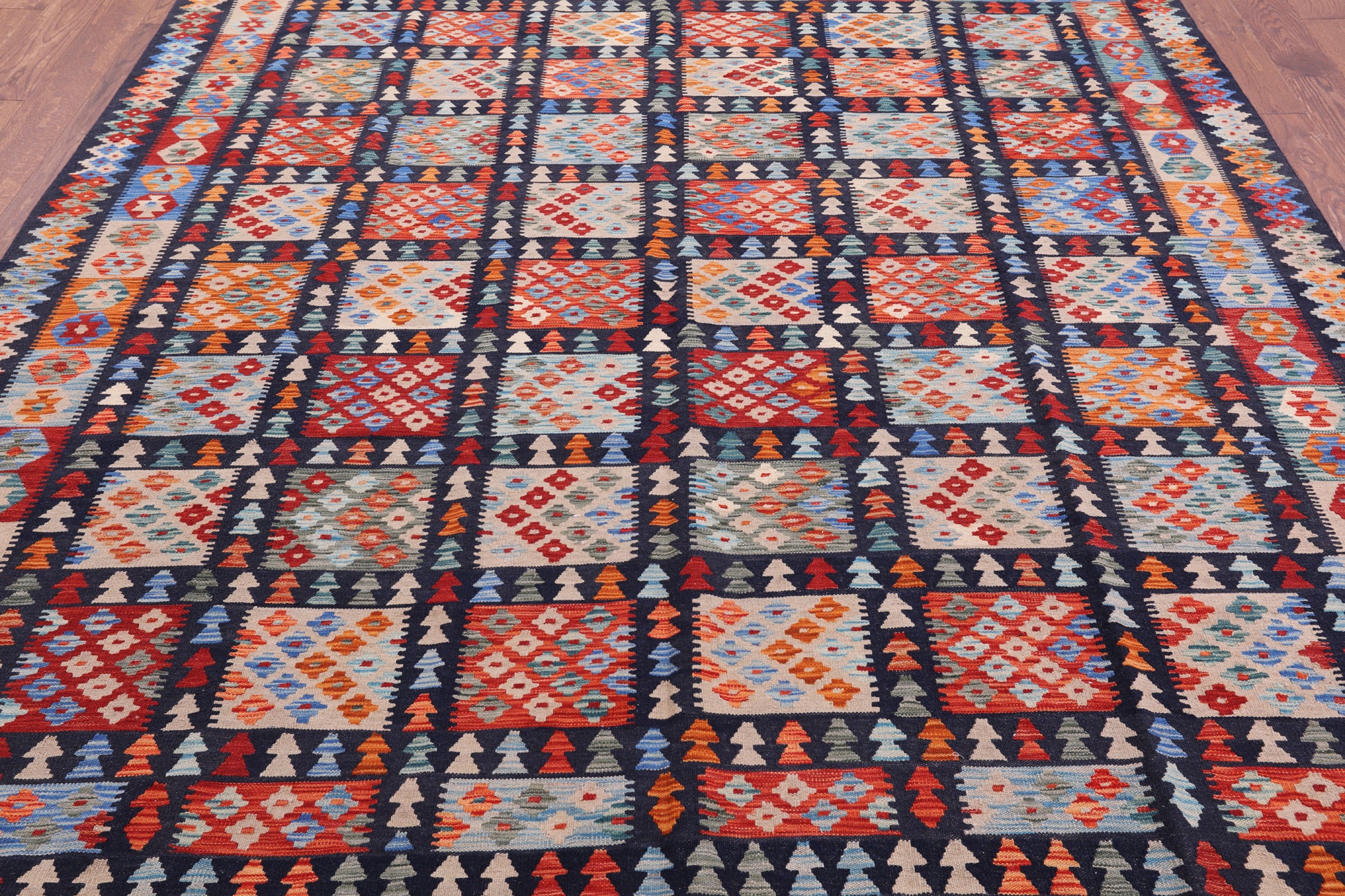 Reversible Kilim Flat Weave Wool on Wool Rug - 8' 3" X 9' 9" - Golden Nile