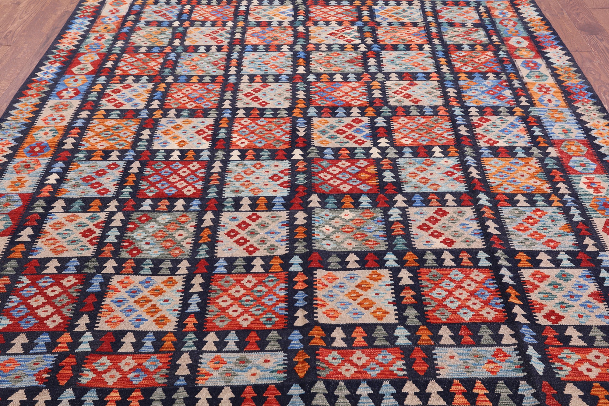 Reversible Kilim Flat Weave Wool on Wool Rug - 8' 3" X 9' 9" - Golden Nile