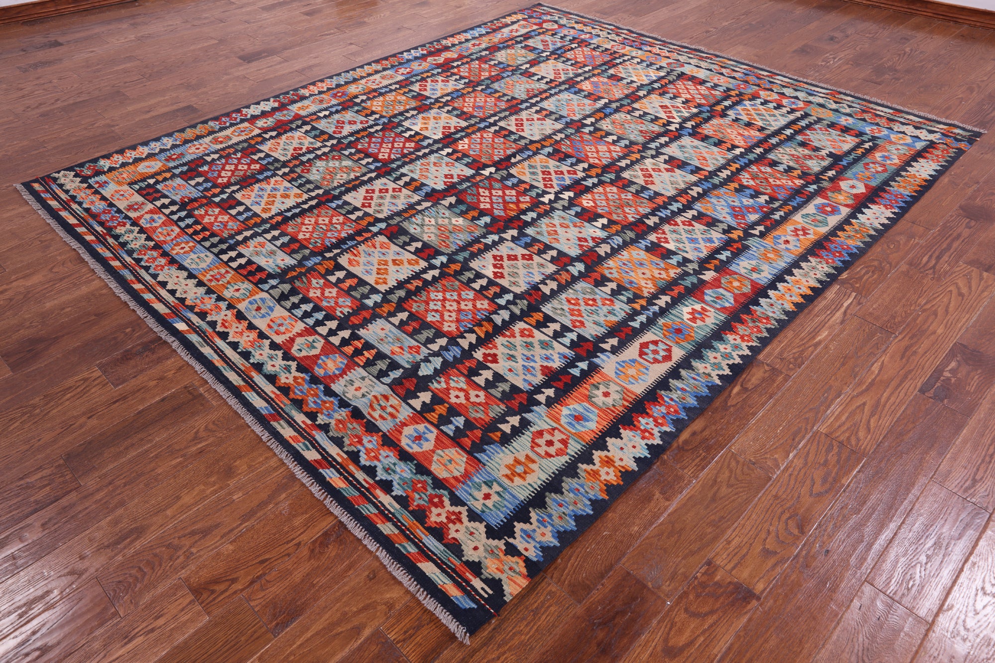 Reversible Kilim Flat Weave Wool on Wool Rug - 8' 3" X 9' 9" - Golden Nile