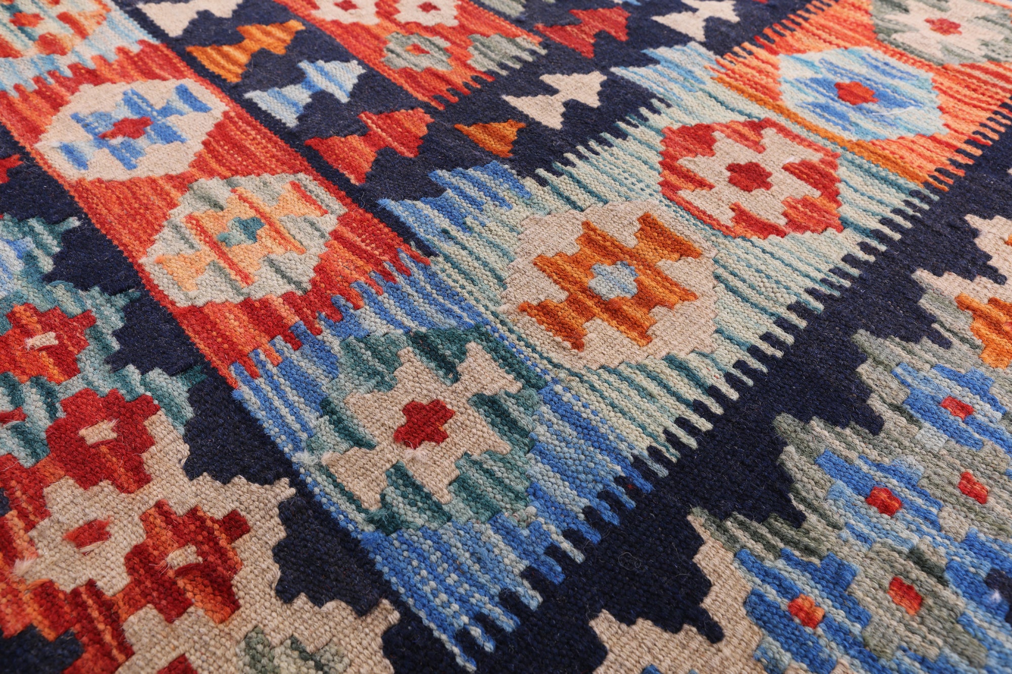 Reversible Kilim Flat Weave Wool on Wool Rug - 8' 3" X 9' 9" - Golden Nile