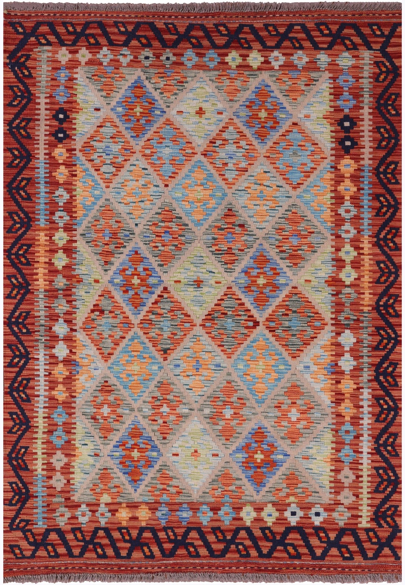 Reversible Kilim Flat Weave Wool On Wool Rug - 4' 3" X 6' 1" - Golden Nile
