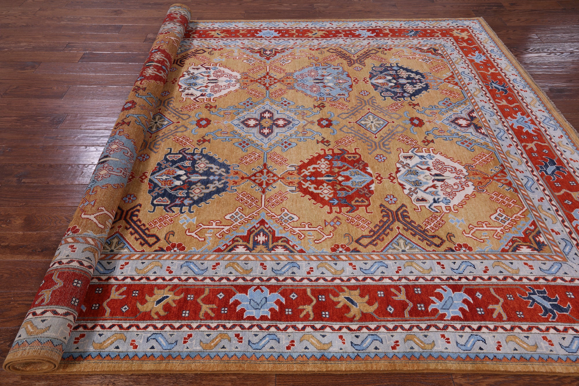 Super Kazak Hand Knotted Wool Rug - 8' 0" X 10' 0" - Golden Nile