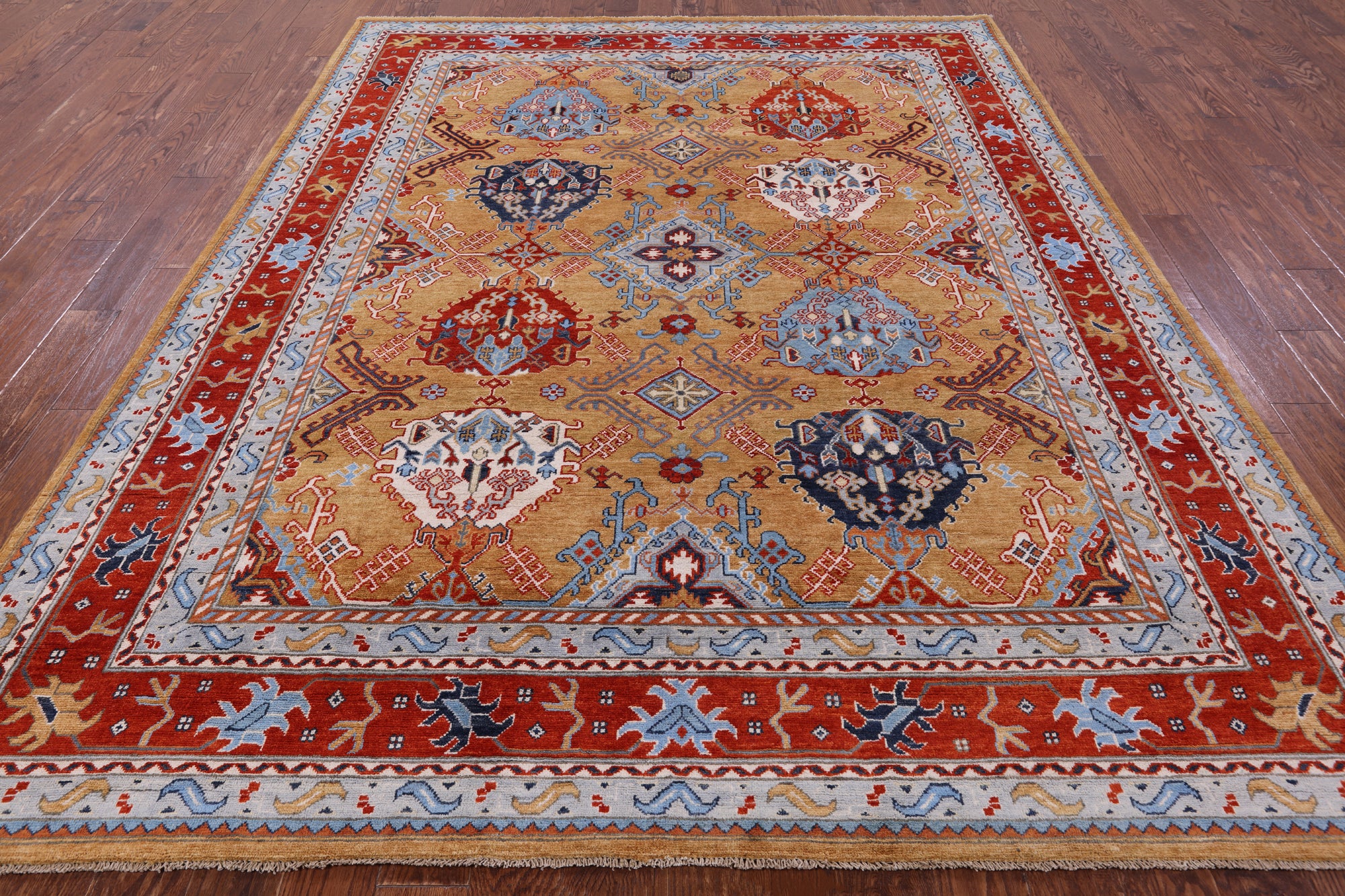 Super Kazak Hand Knotted Wool Rug - 8' 0" X 10' 0" - Golden Nile