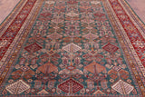 Green Super Kazak Hand Knotted Wool Rug - 9' 1" X 12' 6" - Golden Nile