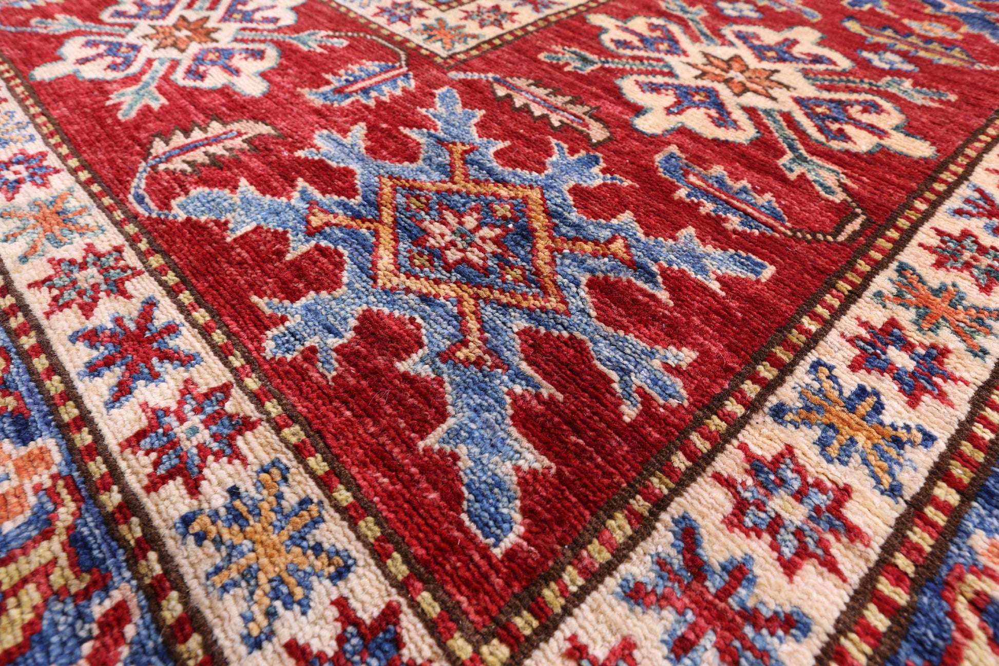 Green Super Kazak Hand Knotted Wool Rug - 9' 1" X 12' 6" - Golden Nile