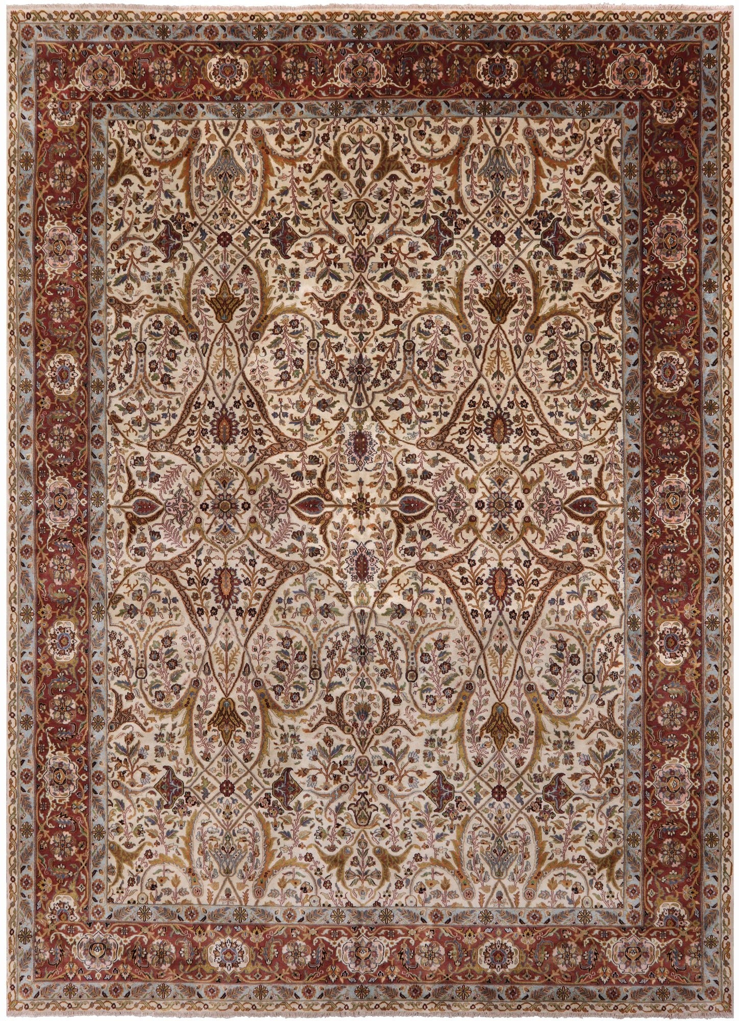 Ivory Persian Tabriz Hand Knotted Wool Rug - 12' 1" X 16' 3" - Golden Nile