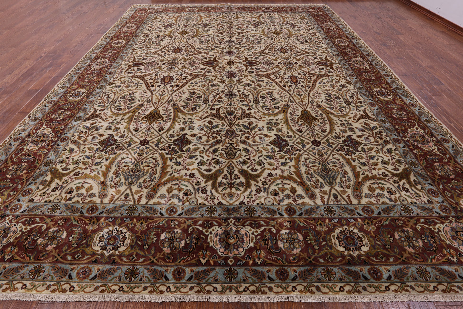 Ivory Persian Tabriz Hand Knotted Wool Rug - 12' 1" X 16' 3" - Golden Nile