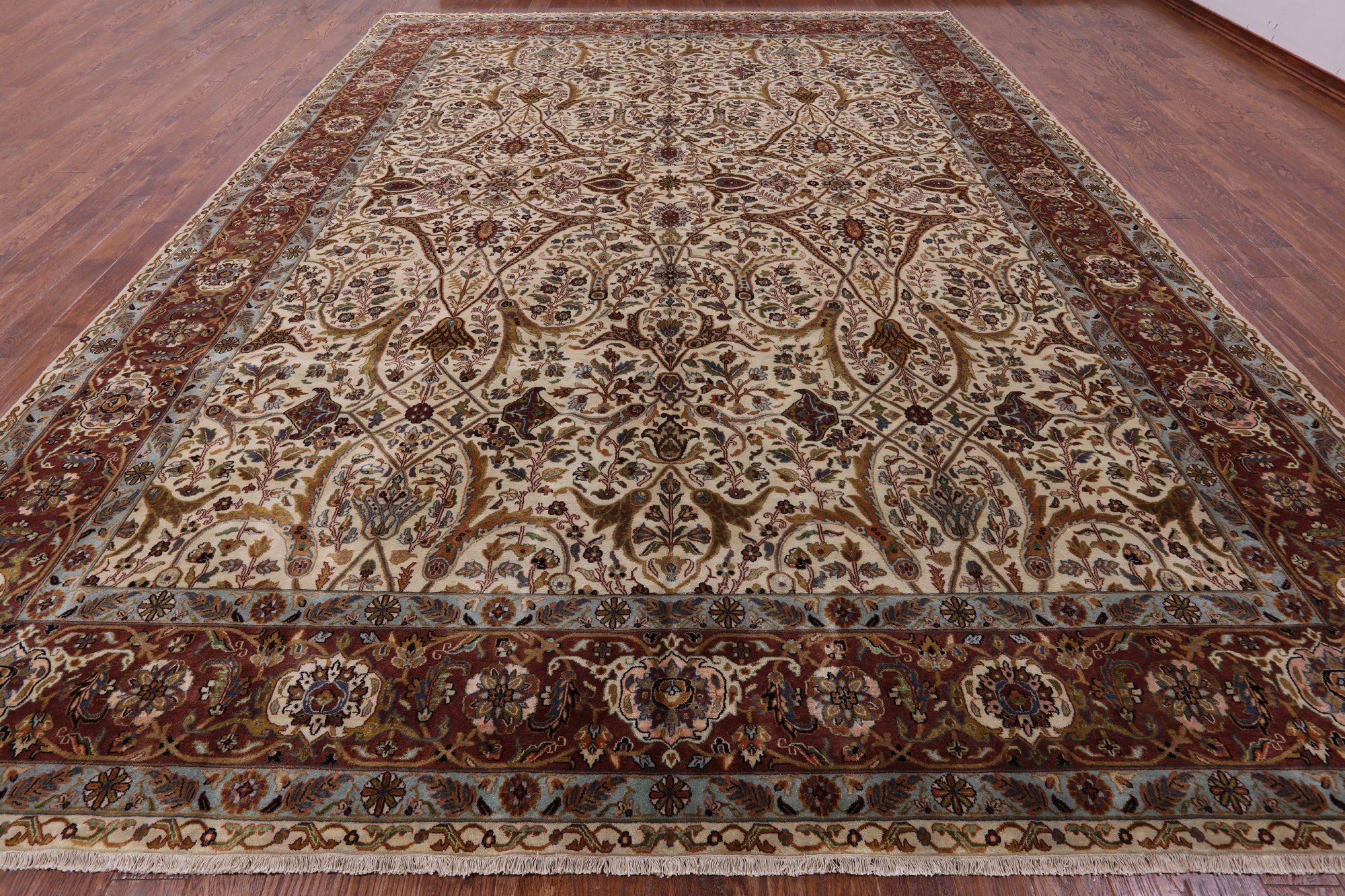Ivory Persian Tabriz Hand Knotted Wool Rug - 12' 1" X 16' 3" - Golden Nile