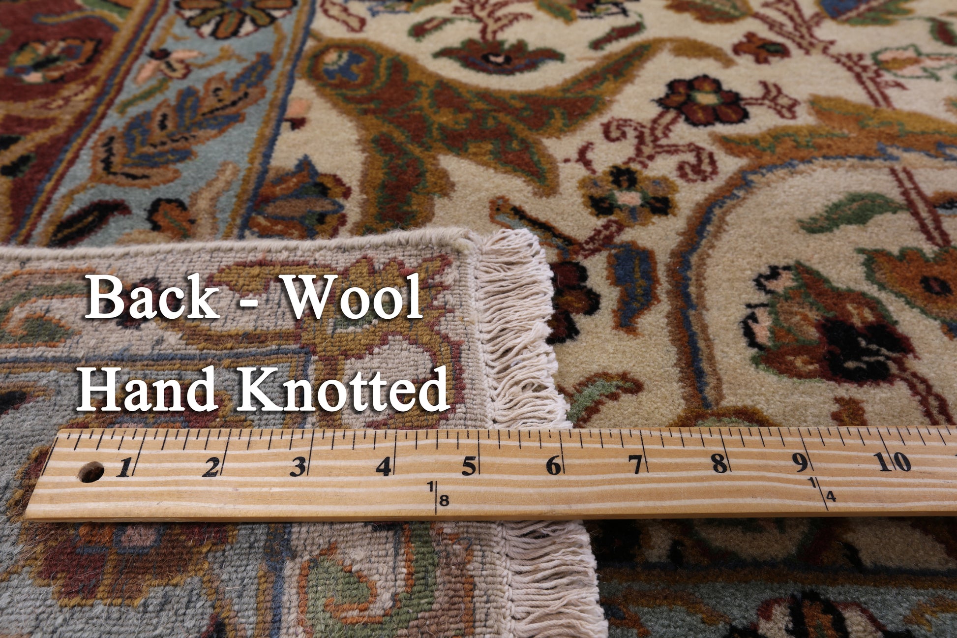 Ivory Persian Tabriz Hand Knotted Wool Rug - 12' 1" X 16' 3" - Golden Nile