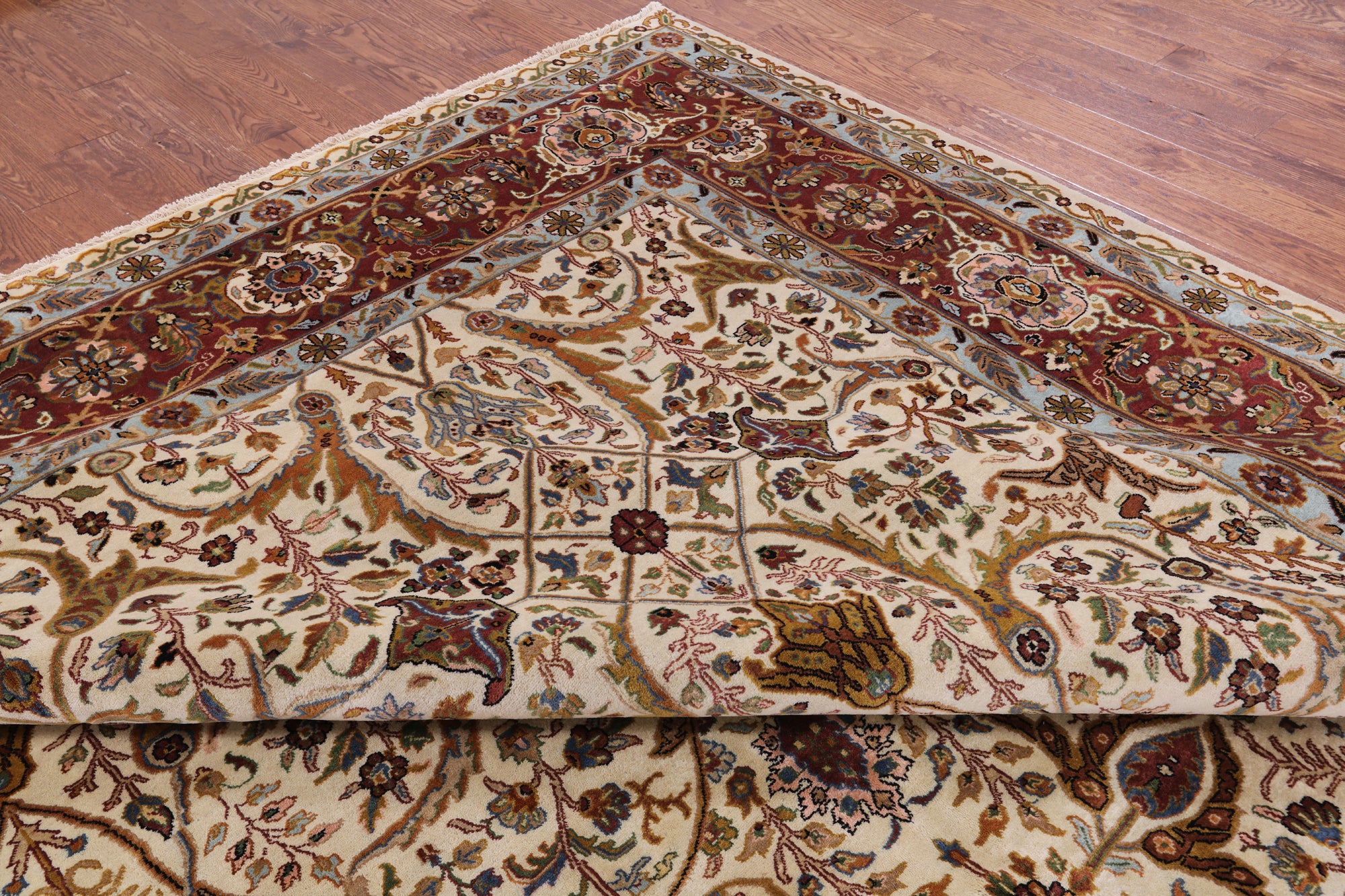 Ivory Persian Tabriz Hand Knotted Wool Rug - 12' 1" X 16' 3" - Golden Nile