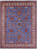 Blue Super Kazak Hand Knotted Wool Rug - 8' 2" X 10' 4" - Golden Nile