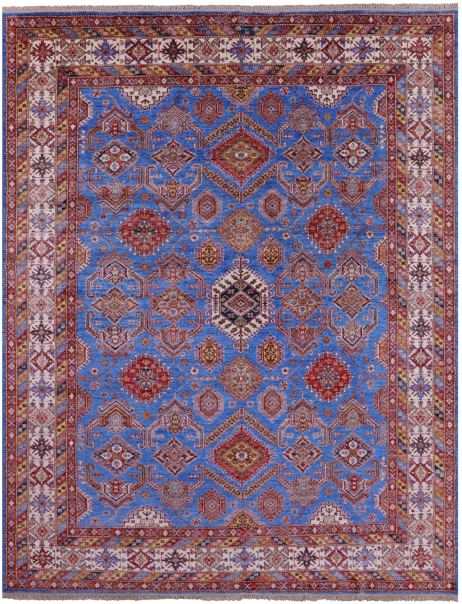 Blue Super Kazak Hand Knotted Wool Rug - 8' 2" X 10' 4" - Golden Nile