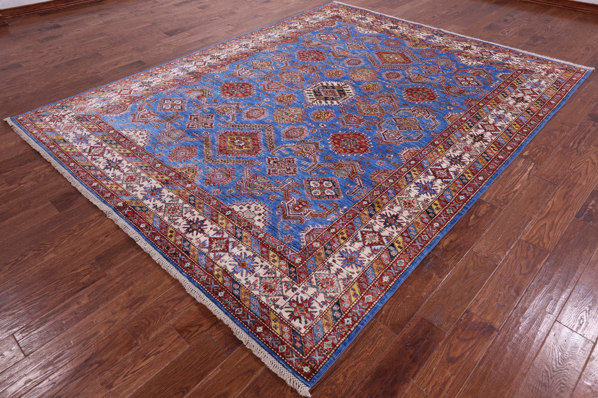 Blue Super Kazak Hand Knotted Wool Rug - 8' 2" X 10' 4" - Golden Nile