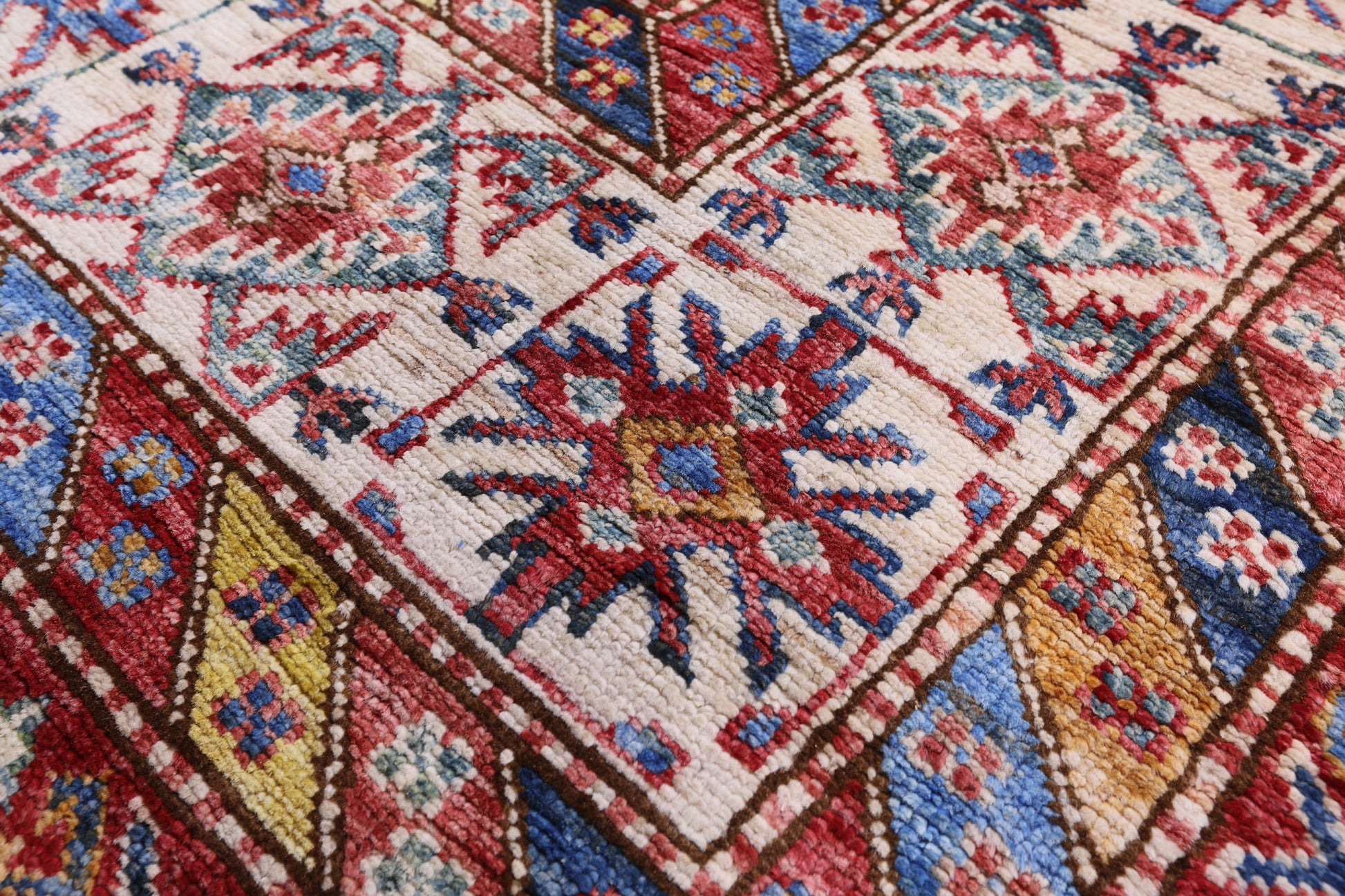 Blue Super Kazak Hand Knotted Wool Rug - 8' 2" X 10' 4" - Golden Nile